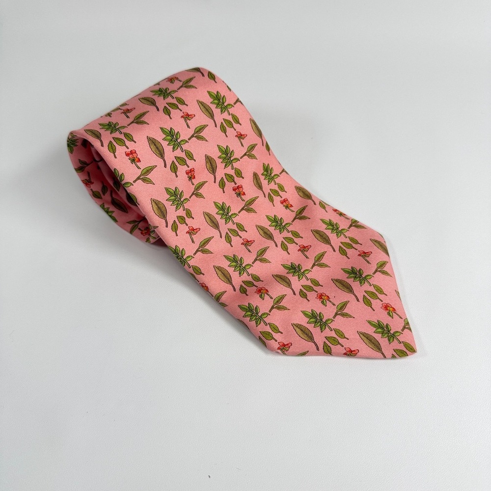 Brooks‎ Brothers Makers Tie Silk Printed In Italy Pink Floral Leaf Silk Necktie